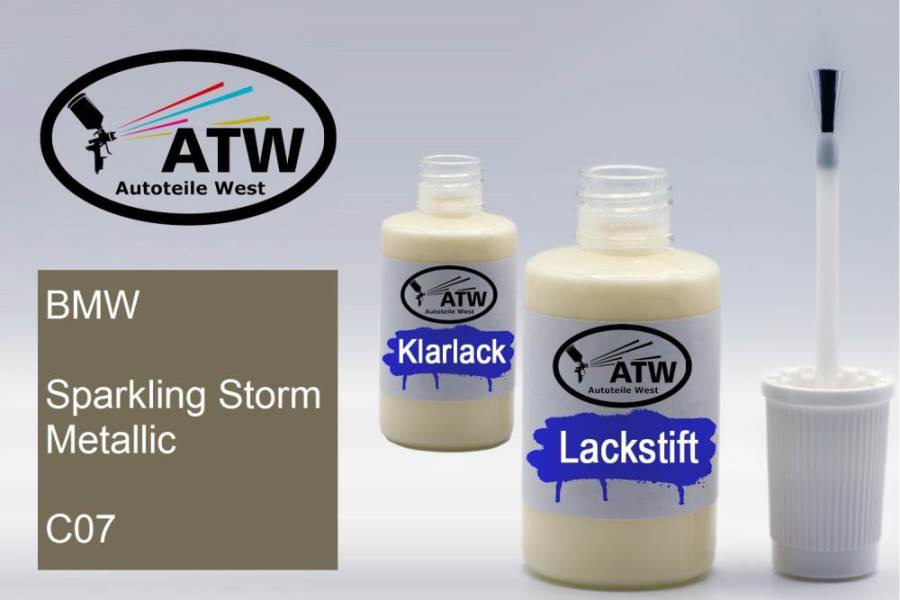 BMW, Sparkling Storm Metallic, C07: 20ml Lackstift + 20ml Klarlack - Set, von ATW Autoteile West.